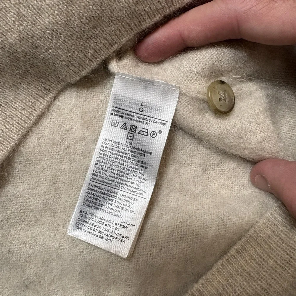 Banana Republic Brushed Cashmere Polo Sweater Mens Large Beige Cozy Preppy Soft